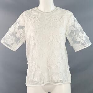 CYNTHIA ROWLEY XS White Polyester Blend Lace Oversized Short Sleeve Dress Top